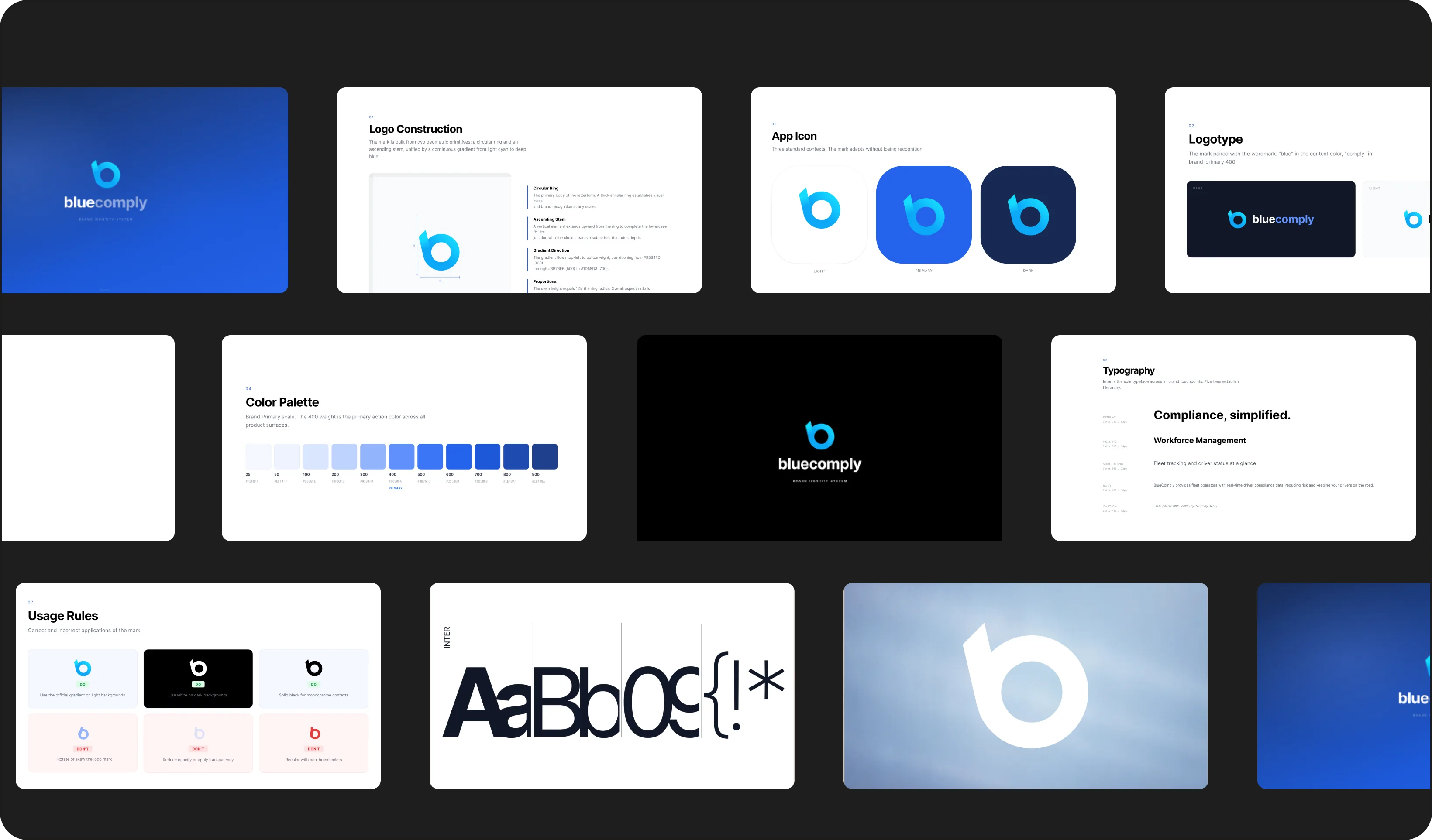 BlueComply UI design system showing buttons, modals, tables, status badges, and form components